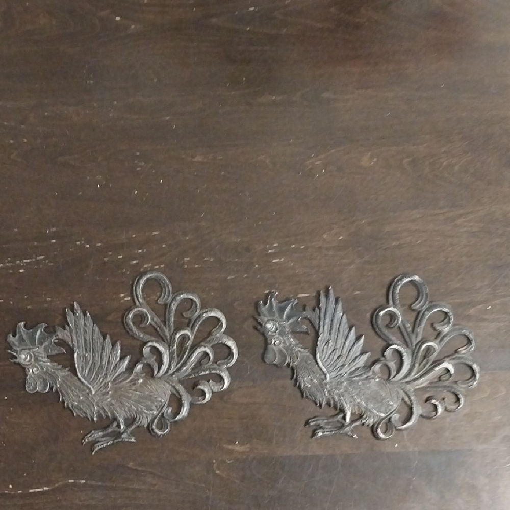Vintage -Sexton Decorative Rooster Wall Accents - Black Pair